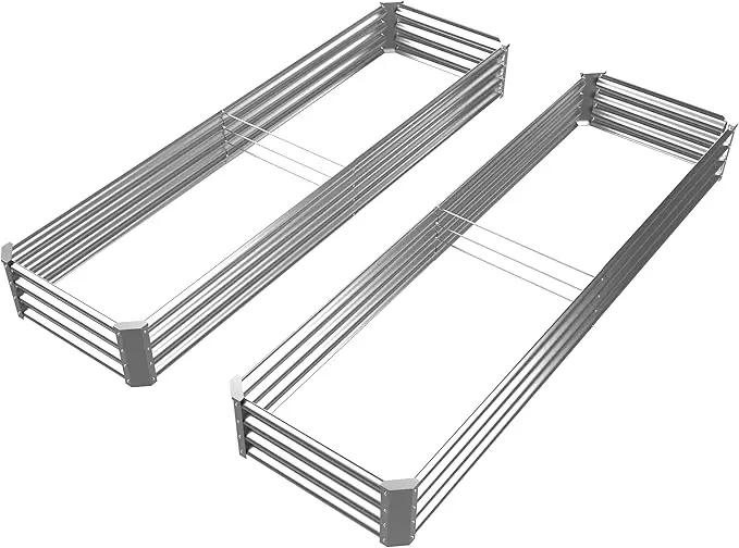 6x2x1ft(2 Pack) Galvanized Raised Garden Bed for Gardening,Metal Planter Boxes Outdoor Patio Kit Planting Bed for Vegetables Flowers Herb,Silver by GreenHaven Gardens