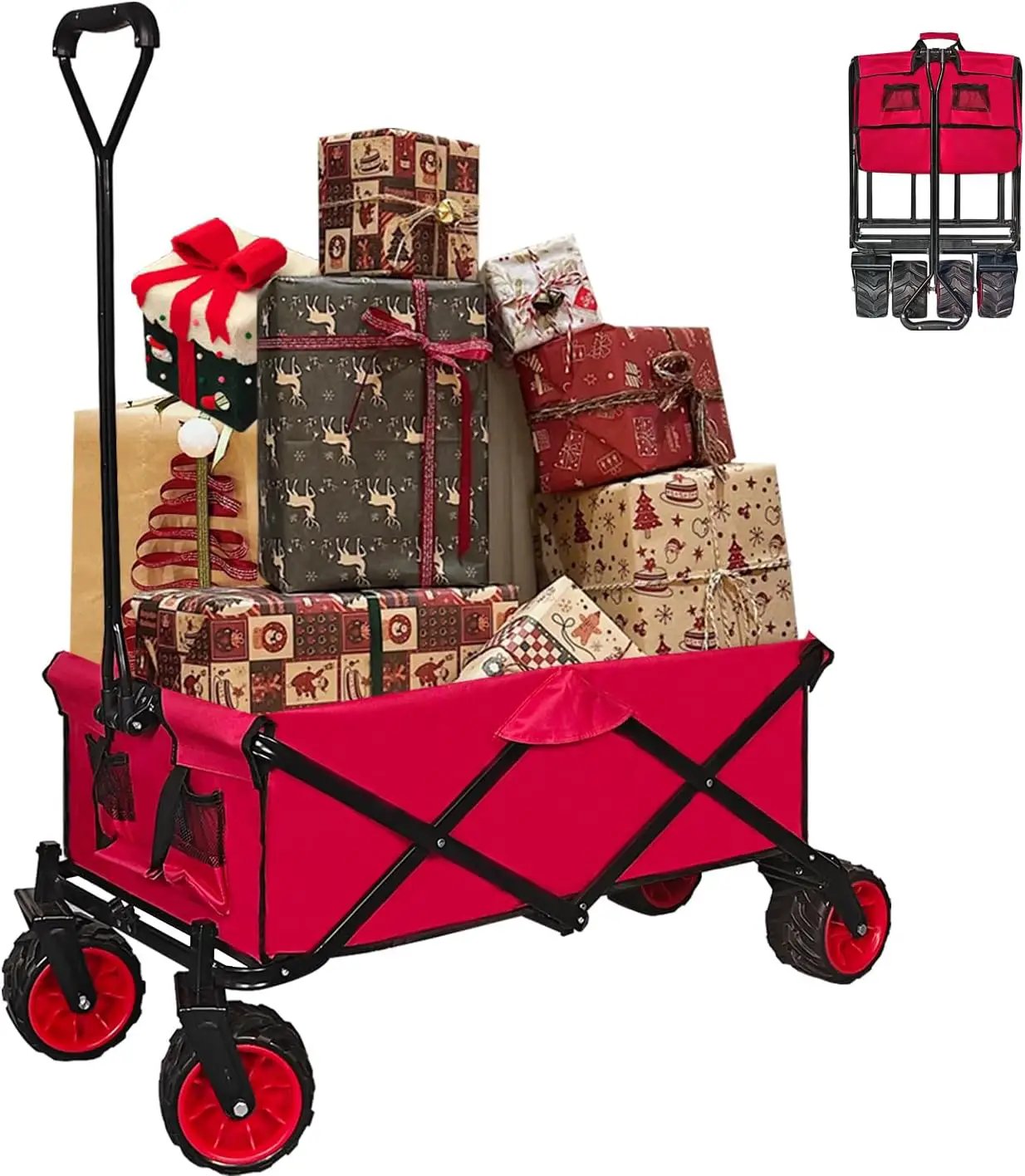 Collapsible Foldable Wagon Cart, Heavy Duty Folding Wagon with Big All-Terrain Beach Wheels, Portable Utility Garden Cart with 330lbs Weight Capacity for Camping Fishing & Outdoor Use by GreenHaven Gardens