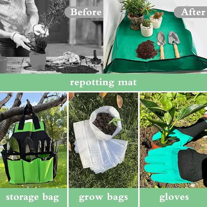 Garden Tool Set of 10 Pieces, Heavy-Duty Stainless Steel Gardening Hand Tools with Repotting Mat and Grow Bags, Gardening Tool Set with Durable Gardening Bag, Ideal Gardening Gifts for Women Men by GreenHaven Gardens