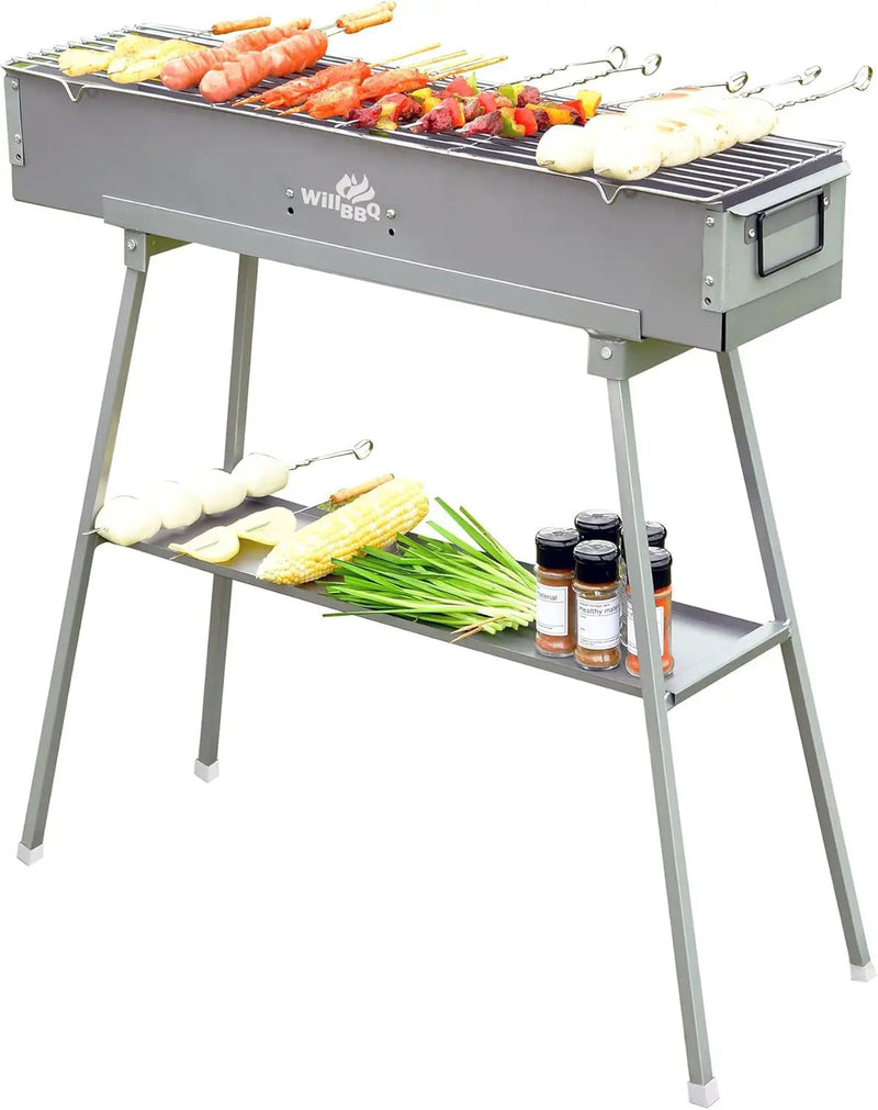 Charcoal Grills Commercial Quality Portable Multiple Size Hibachi BBQ Lamb Skewer Folded Camping Barbecue Grill for Garden Backyard Party Picnic Travel Outdoor Cooking Use(31.6x7.1x5.1 inch) by GreenHaven Gardens