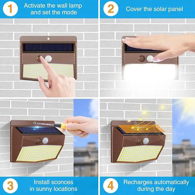 Peasur 2 Packs Solar Outdoor Lights Motion Sensor Solar Security Lights Waterproof with 3 Lighting Modes Solar Powered Wall Lights Outside for Garden Fence Yard Deck, Brown by GreenHaven Gardens