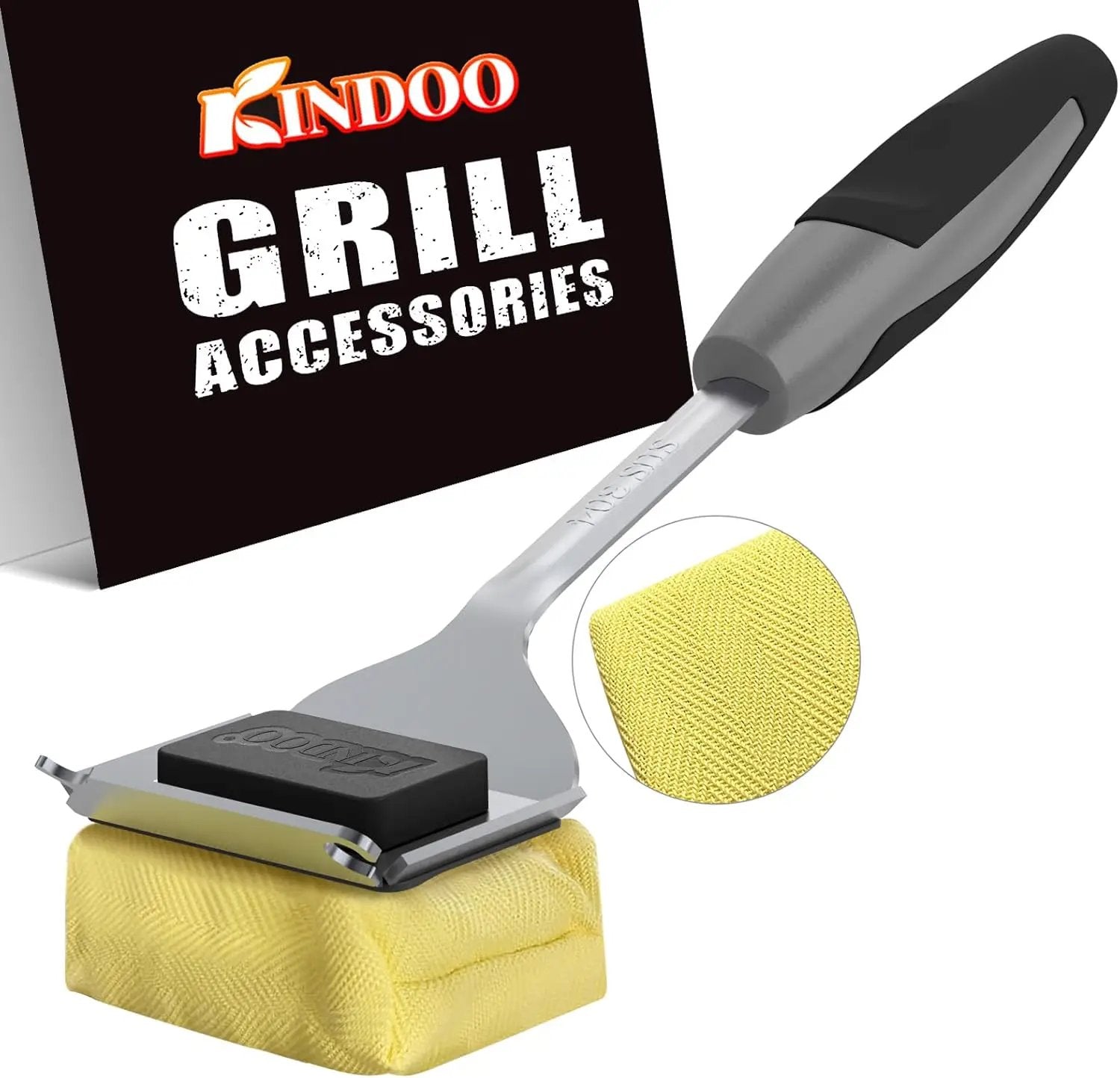 Grill Cleaning Brush Bristle Free for Outdoor Grill Brush Extended Handle for Cast Iron Stainless-Steel Grates, Replaceable BBQ Cleaner Brush Head, Steam Safe Grill Brush with Scraper, Black by GreenHaven Gardens