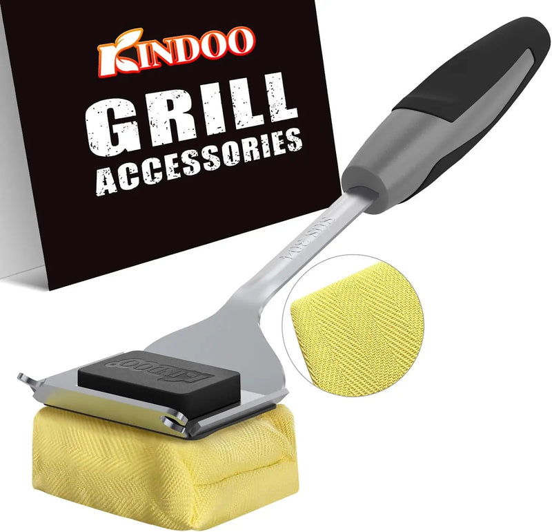 Grill Cleaning Brush Bristle Free for Outdoor Grill Brush Extended Handle for Cast Iron Stainless-Steel Grates, Replaceable BBQ Cleaner Brush Head, Steam Safe Grill Brush with Scraper, Black by GreenHaven Gardens