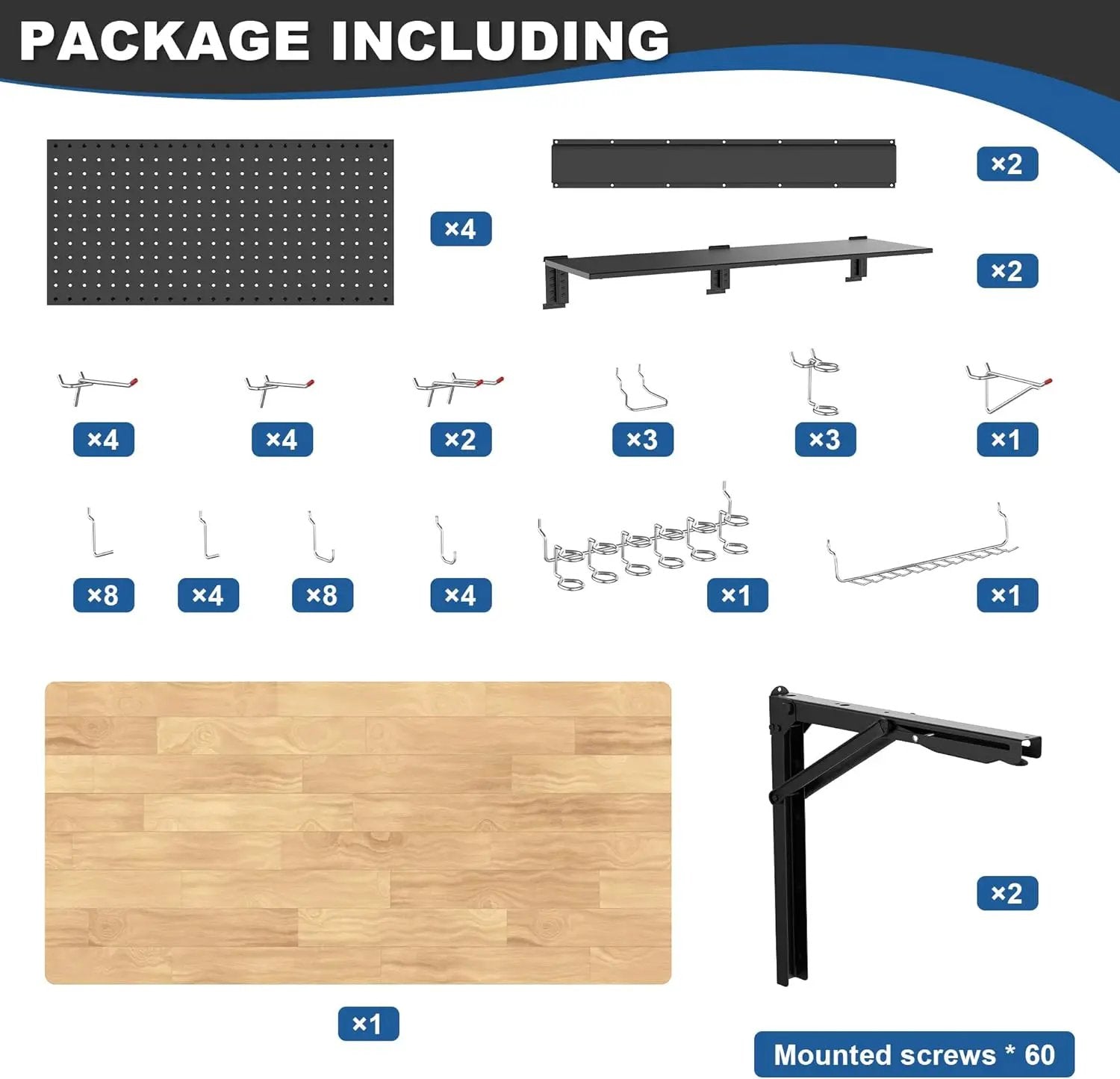 Ultrawall Wall Mounted Workbench with Pegboard, Folding Down Work Table Metal Pegboard Wall Organizer for Garage, Workshop, 48”X24” by GreenHaven Gardens