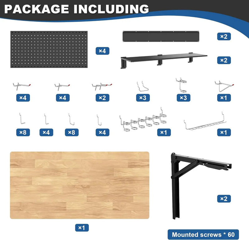 Ultrawall Wall Mounted Workbench with Pegboard, Folding Down Work Table Metal Pegboard Wall Organizer for Garage, Workshop, 48”X24” by GreenHaven Gardens