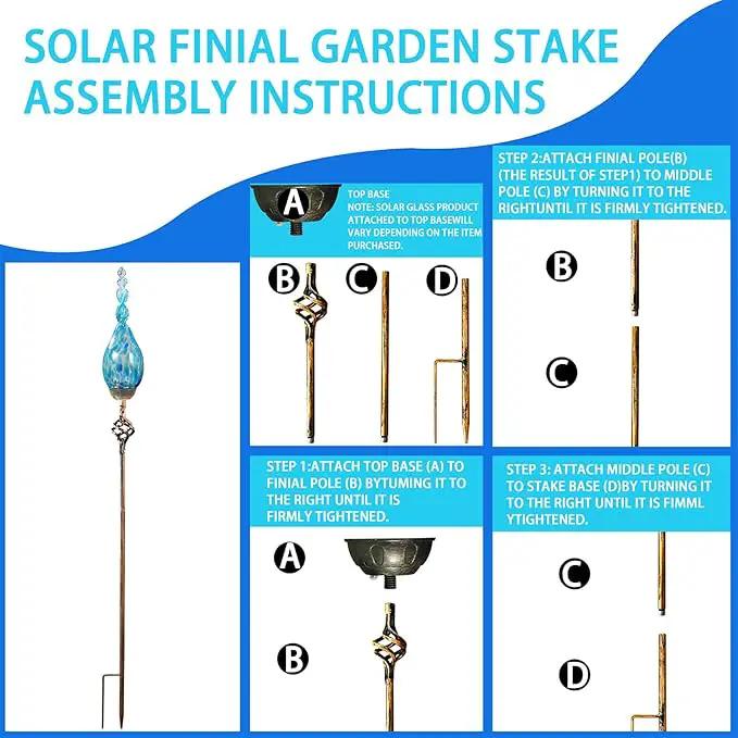 Garden Solar Light, Decorative LED Flame Garden Stakes, Hand Blown Glass and Metal Outdoor Decoration, 3 x 36 Inches (Light Blue) by GreenHaven Gardens