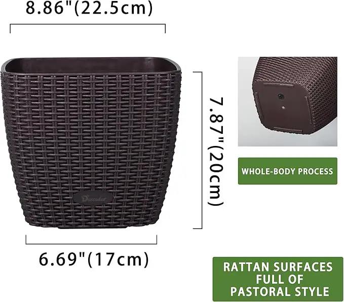 Dexceder 9x8 Self Watering Planter Indoor Outdoor, Inner Mat Design, Thickened Table Flower Plant Pot with Water Level Indicator (Brown Rattan) by GreenHaven Gardens