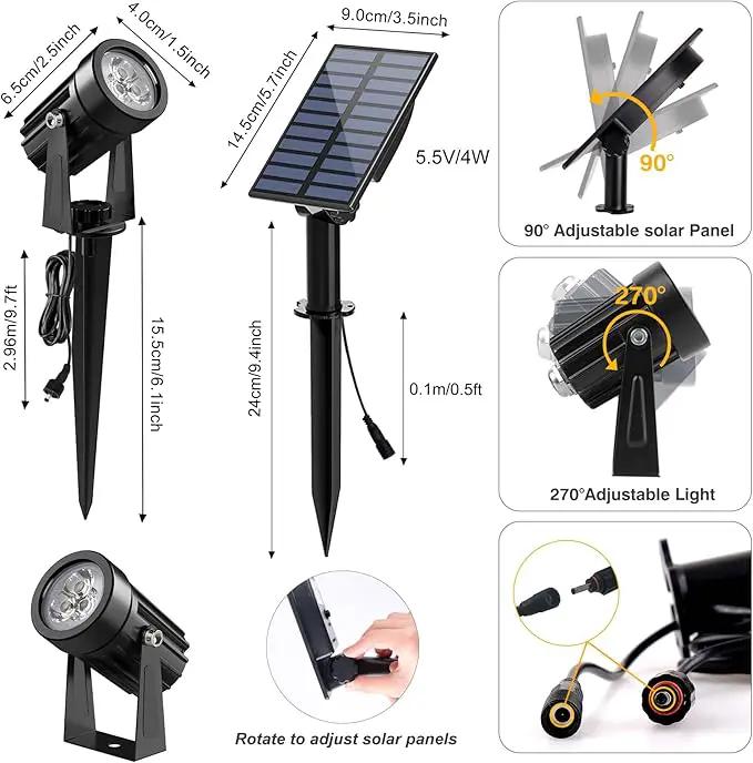 Solar Spot Lights Outdoor, Solar Landscape Spotlights IP65 Waterproof 9.8ft Cable, Auto On/Off Outdoor Wall Lights for Garden Yard Driveway Porch Walkway Pool (1-in-1 3000K Warm White 4 Pack) by GreenHaven Gardens