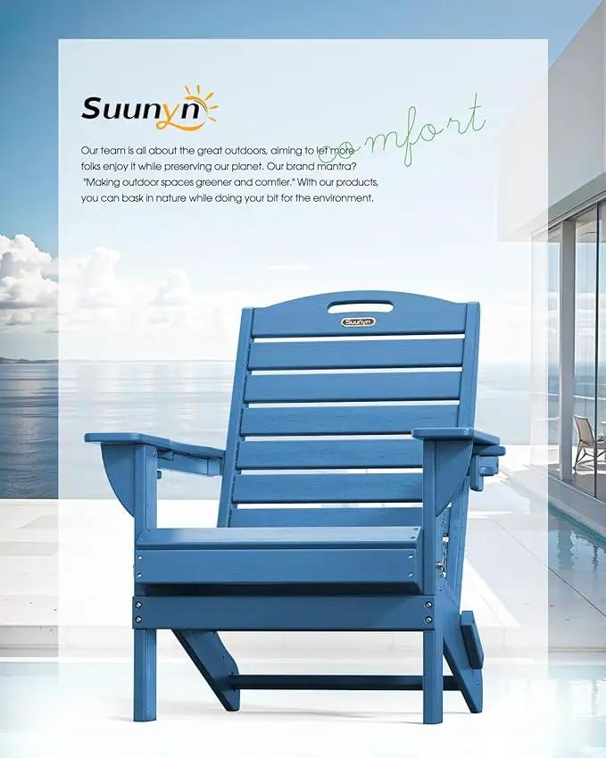 Adirondack Chairs Set of 4, Outdoor Fire Pit Chairs, HDPE All-Weather Adirondack Chairs with Cup Holder, Lawn Chair for Deck, Patio, Garden (NavyBlue) by GreenHaven Gardens