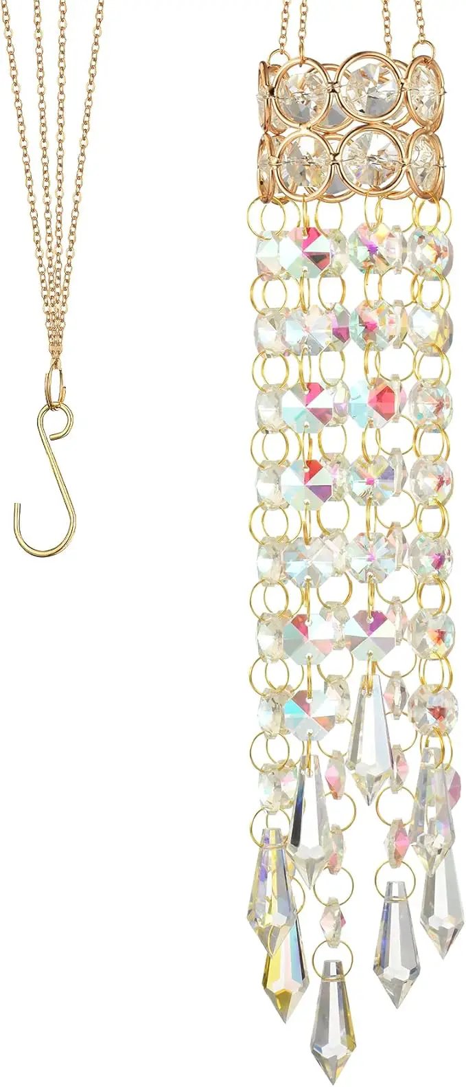 Hanging Window Garden Crystal Sun Catcher, Gold-Plated Sun Catcher for Indoor and Outdoor Decoration, Light Catcher, Party Crystals (AB Colour) by GreenHaven Gardens
