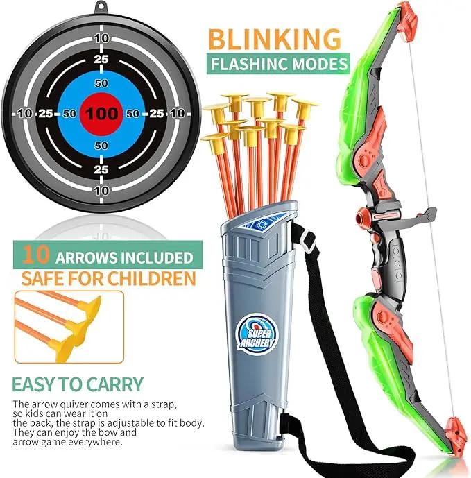 TEMI Bow and Arrow Set for Kids - Archery Toy Set - LED Light Up with Suction Cup Arrows, Target & Quiver, Indoor and Outdoor Toys for Children Boys Girls by GreenHaven Gardens