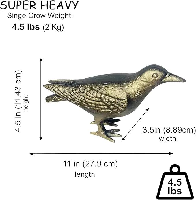 NACH Crow Decor, 4.5 x 11 x 3.5 inch, Cast Iron Antique Gold Raven Statue, Raven Decor for Outside - Head Up Crow Statue by GreenHaven Gardens