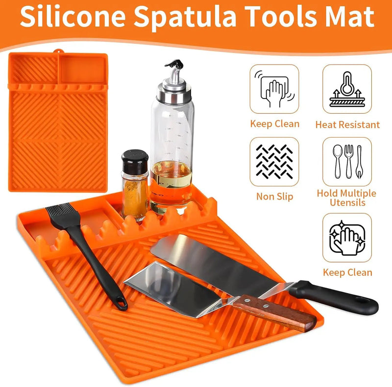 Griddle Mat Barbeque Grill Accessories Tools for Blackstone, Side Shelf Mat Grill Pad for Outdoor Grill Kitchen Counter Spatula Silicone Mat with Drip Pad for Kitchen, Cooking, Countertop (Orange) by GreenHaven Gardens