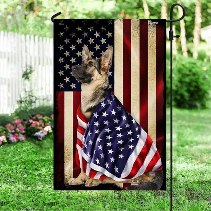 FLAGWIX German Shepherd Flag - Outdoor German Shepherd Decorations, Garden Flag (11.5" x 17.5"), Heavy-duty Canvas German Shepherd Patriot Flag Double Sided Garden Flag by GreenHaven Gardens