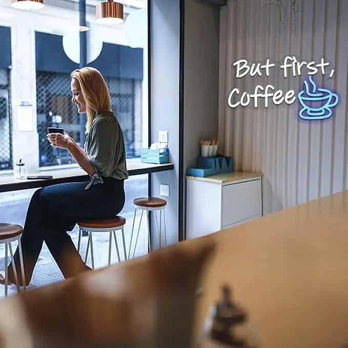 But First Coffee Neon Sign for Coffee Bar Pub Decor,Wall Art Decoration For Restaurant Living room,Led Light of Cafe,USB Power Supply With Metal Chain. by GreenHaven Gardens