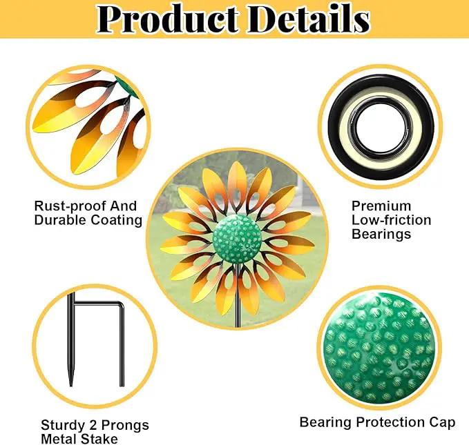 Sunflower Standing Wind Sculpture, Outdoor Wind Spinner with Stake, Metal Windmill for Garden, Lawn Yard Art Decorations (1pcs-Yellow) by GreenHaven Gardens
