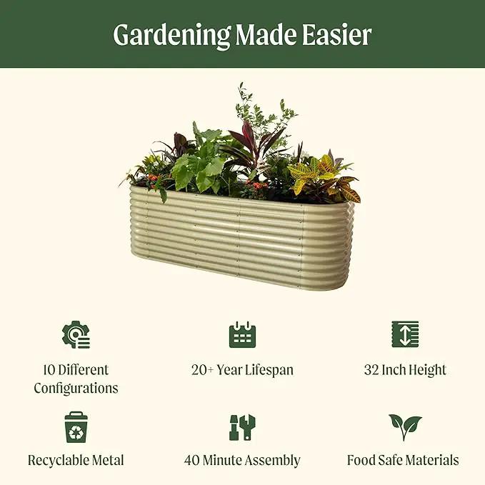 Vego garden 32" Extra Tall Raised Garden Bed Kits, 10 in 1 Modular Raised Planter Box for Vegetables Flowers Fruits Oval Metal Raised Garden Bed- Olive Green by GreenHaven Gardens
