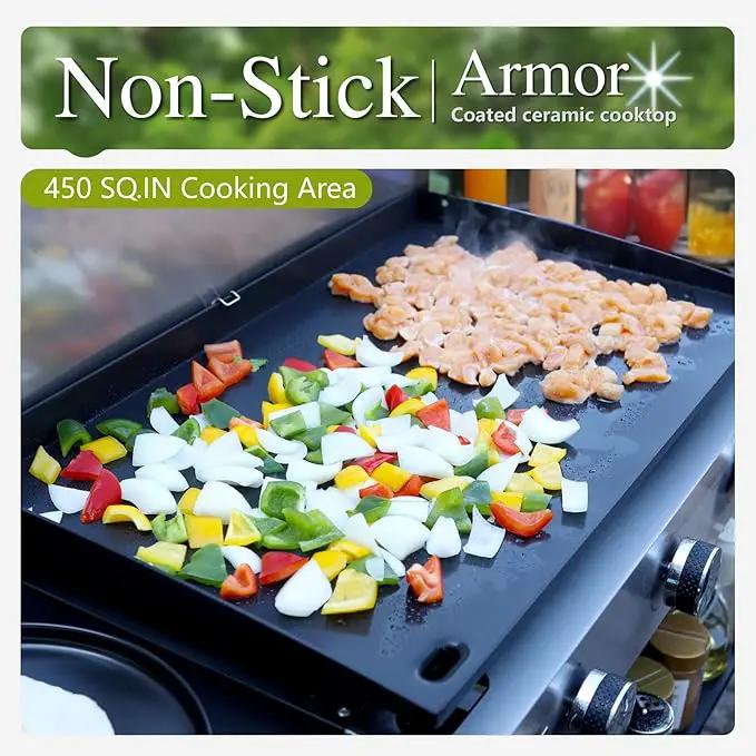 Sophia & William 27-Inch Flat Top Grill with Ceramic Coated Cast Iron Griddle, 3-Burner Propane Gas BBQ Griddle, Portable Outdoor Barbecue Grill,33,000 BTU,Black by GreenHaven Gardens