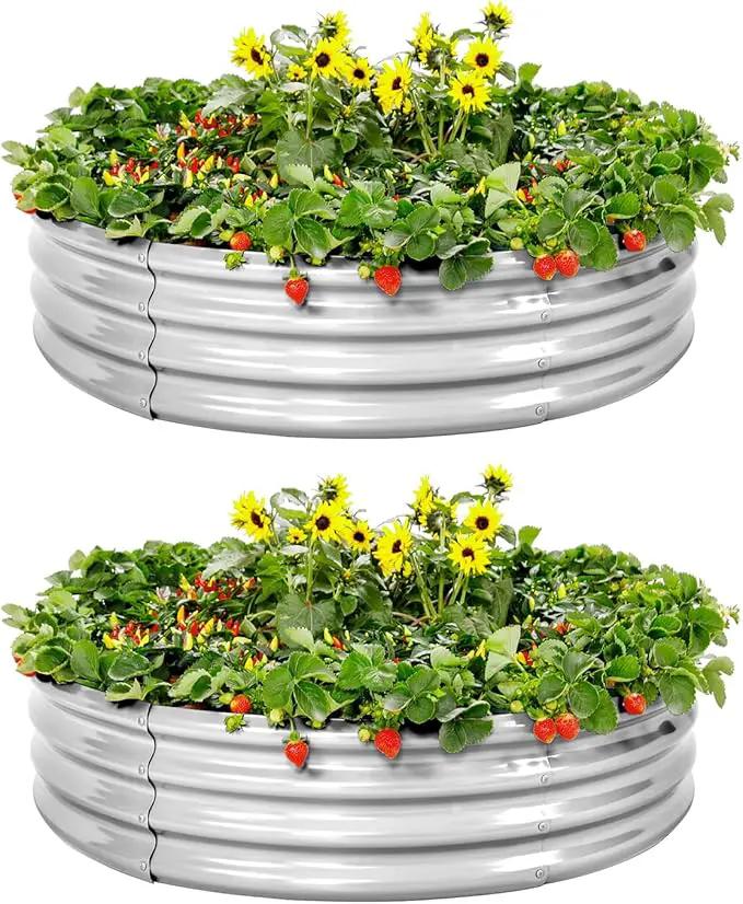 Land Guard Galvanized Raised Garden Bed 2Pcs, Planter Raised Garden Beds Outdoor, Round Clearance Raised Garden Beds for Gardening Vegetables…… by GreenHaven Gardens