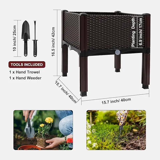 MAYOLIAH Raised Garden Bed with Drainage Elevated Planter Box Plastic Raised Beds for Gardening Vegetables Herb Flowers, Perfect for Indoor Outdoor Planting, 4 Boxes Brown by GreenHaven Gardens