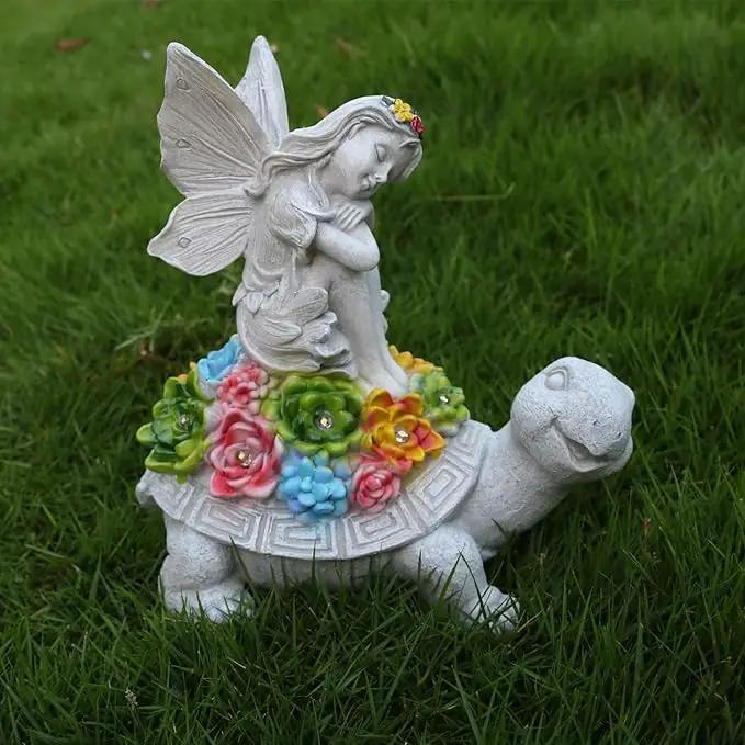 Garden Statues Outdoor Decorations Solar Turtle Angels Decor with Succulents LED Lights Garden Ornaments Figurines for Patio Yard Lawn Gifts for Women Grandma by GreenHaven Gardens