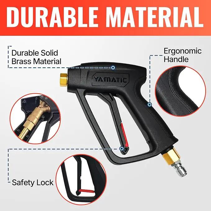 YAMATIC Short Pressure Washer Gun with Swivel Brass 3/8" Quick Connector, Power Washer Handle with Easy Pull Trigger Replacement for Ryobi, Simpson, Craftsman, DeWalt, 4000 PSI by GreenHaven Gardens