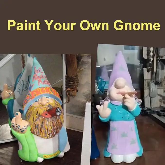 MINICAR 8'' H Funny Middle Finger Gnomes Statues Outdoor Decor, Naughty Smoking Wizard Sculptures Garden Yard Lawn Decorations, Unique Paintable Gifts by GreenHaven Gardens