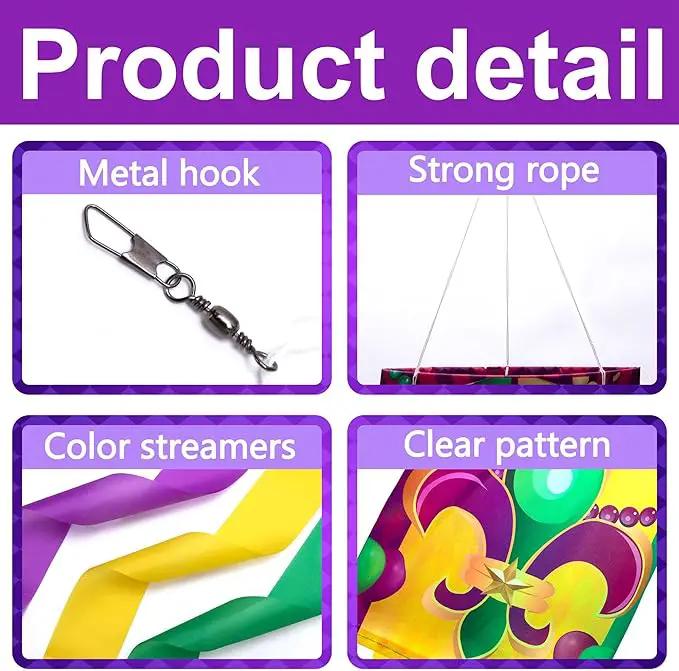 EBaokuup 4 Pcs Mardi Gras Wind Sock,41.3 Inch Mardi Gras Spinners Windsock,Purple Yellow Green Decor Windsock for Home Yard Party Mardi Gras Outdoor Decoration by GreenHaven Gardens