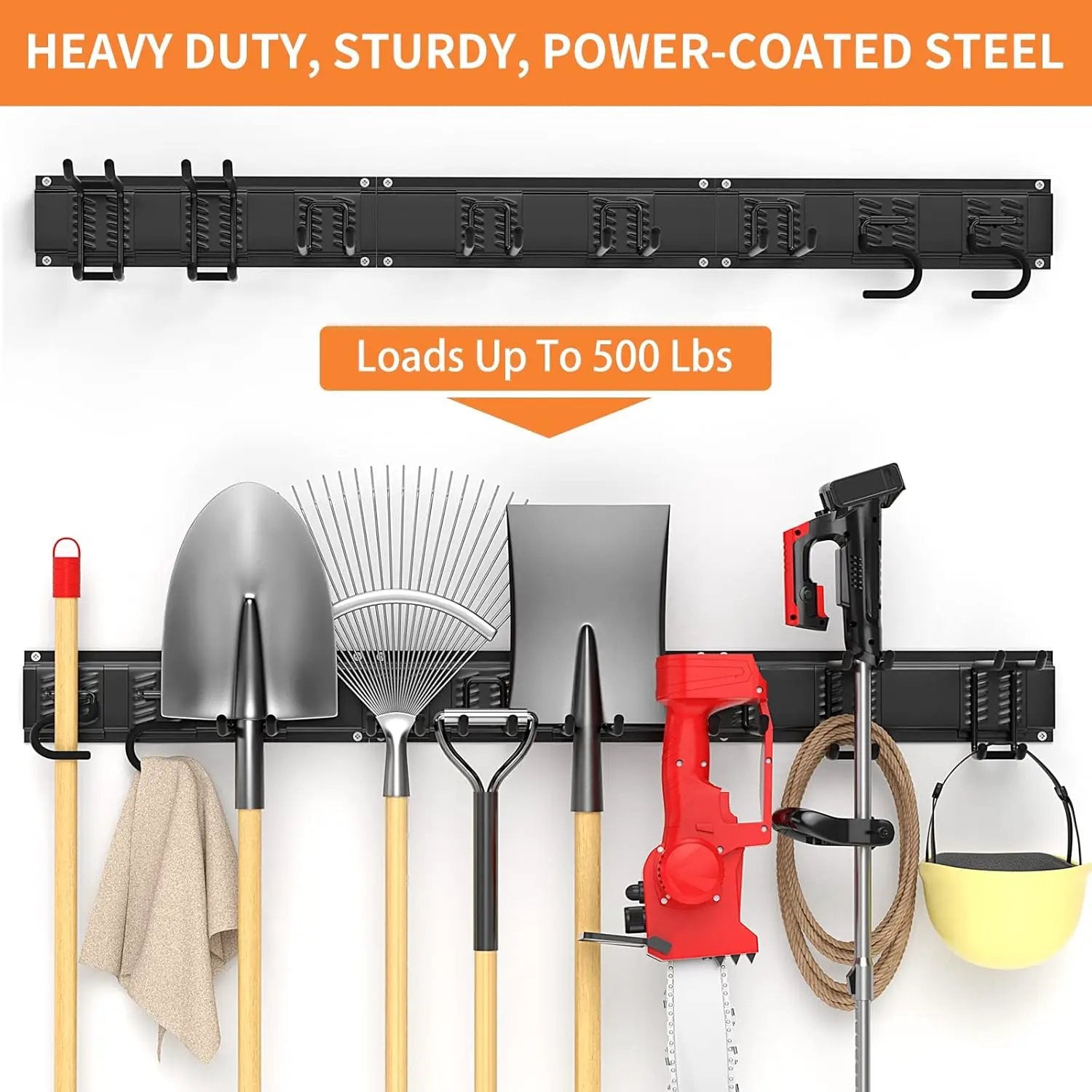 Garage Tool Organizer Wall Mount 11 PCS Garden Tool Organizer Adjustable Garage Organizers with 8 Heavy Duty Hooks, Max Load 500lbs Garage Storage for Yard Garden Tools, Shovels, Trimmers, Hoses by GreenHaven Gardens
