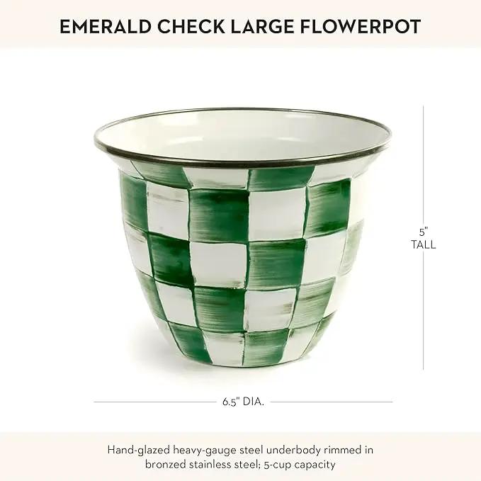 MACKENZIE-CHILDS Flowerpot, Decorative Garden Pot for Growing Plants, Green-and-White Emerald Check by GreenHaven Gardens
