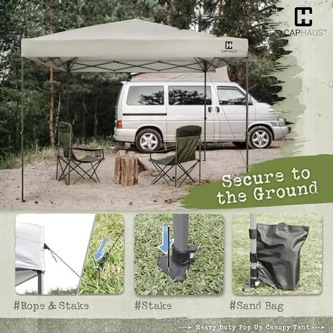 CAPHAUS 12ft x 12ft Patented One-Push Pop Up Outdoor Canopy Tent, Heavy-Duty Commercial Grade w/Central Lock, Portable and Instant Folding Shelter with Wheeled Carry Bag and Weight Bag, Blue by GreenHaven Gardens