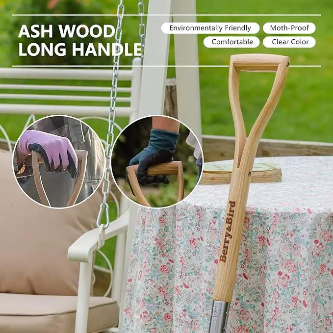 Berry&Bird Trenching Shovel, Garden Drain Spade Shovel with Wood Handle, 42.5" Stainless Steel Gardening Planting Spade, Heavy Duty Root Cutter Shovel Trench Shovel for Digging Transplanting & Edging by GreenHaven Gardens