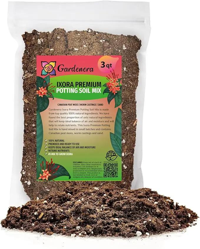 Ixora Plant Potting Soil - Enhance Blossoming and Health with Professional Grade Nutrient-Rich Mix - 3 Quart by GreenHaven Gardens