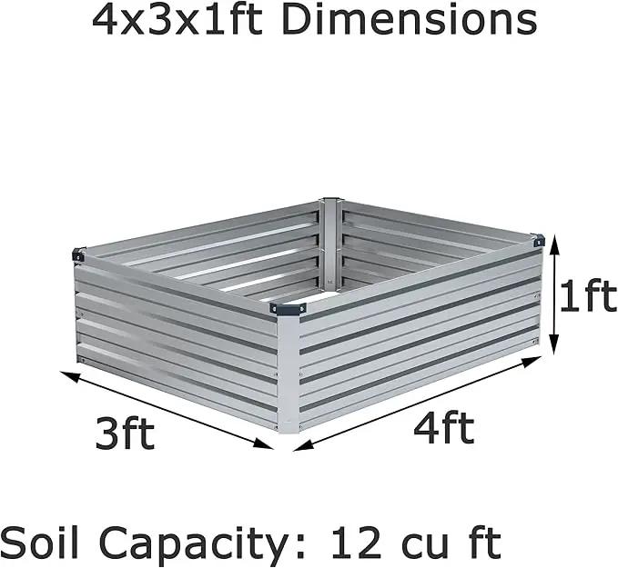 4x3x1ft(2 Pack) Galvanized Raised Garden Bed,Outdoor Planter Box Metal Patio Kit Planting Bed for Vegetables Flowers Herb,Silver by GreenHaven Gardens