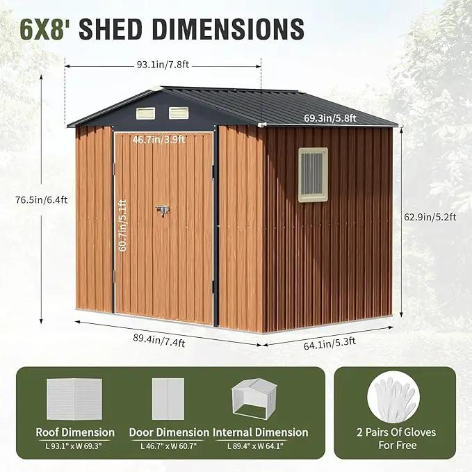 8x6 Ft Storage Shed, Large Outdoor Shed with Window, Lockable Doors, Outside Steel Shed for Garden, Backyard, Lawn, Patio Utility, Tool Storage by GreenHaven Gardens