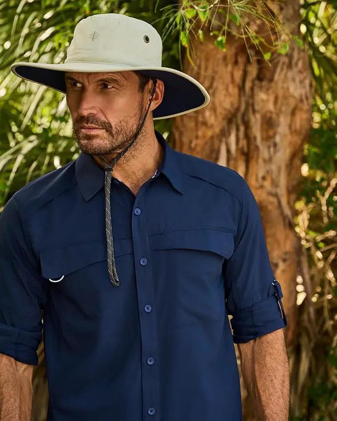 Men's Shapeable Wide Brim Hat - UPF 50 Sun Protection - Maximum Coverage on Your Next Adventure - Sun Fearless Leo Hat by GreenHaven Gardens
