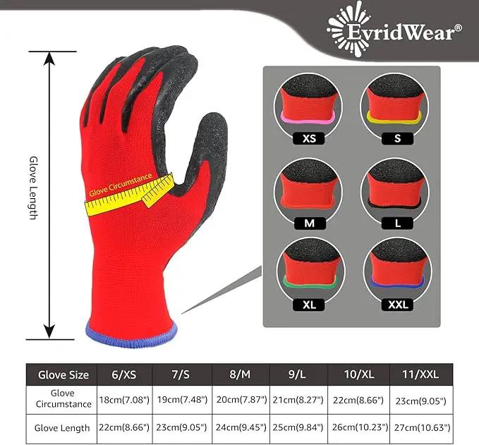 Evridwear Crinkle Latex Rubber Hand Coated Safety Work Gloves for Men Women General Multi Use Construction Warehouse Gardening Assembly Landscaping (XS-Size) 12 Pairs Pack by GreenHaven Gardens