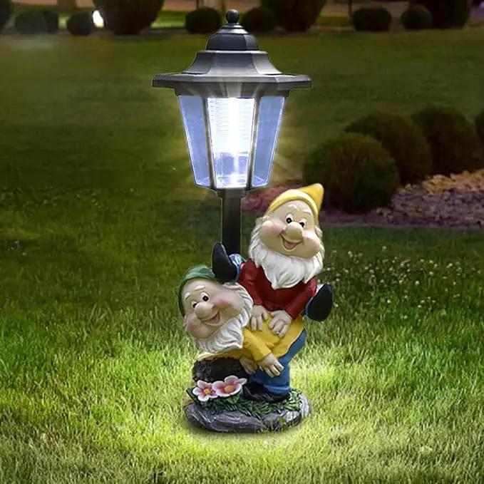 Solar Garden Country Farm Gnomes with Light, Outside-Outdoor Decorations Funny Playing Gnomes for Patio Yard Lawn Walkway Ornaments Clearance Housewarming Gifts for Mom Grandma Birthday by GreenHaven Gardens