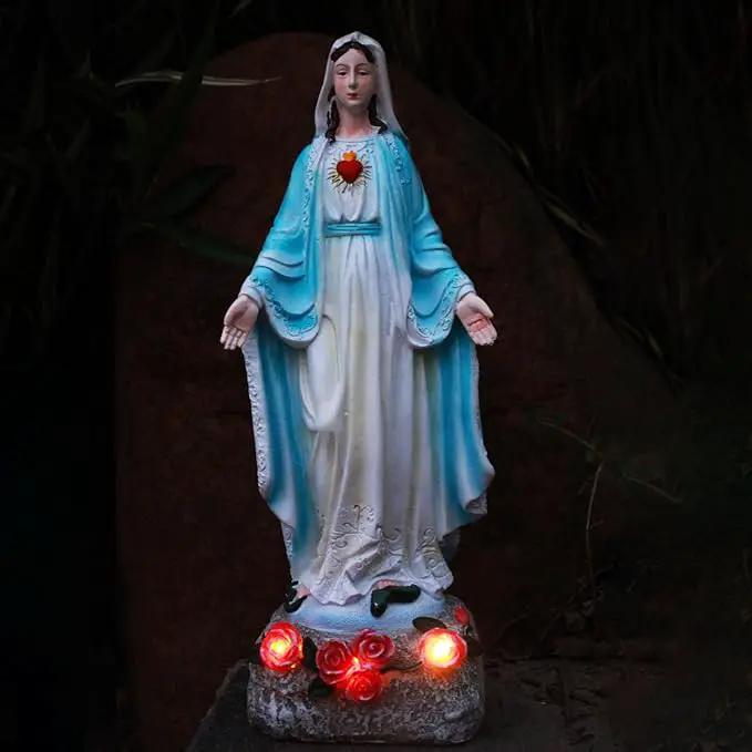Solar Outdoor Garden Lights Religious Series-Virgin Mary Statue,Blessed Virgin Mary Mother Figure with Solar Flower Ligths,Home/Garden Decor, Religious Gift to Women/Mom(11.81" H) by GreenHaven Gardens