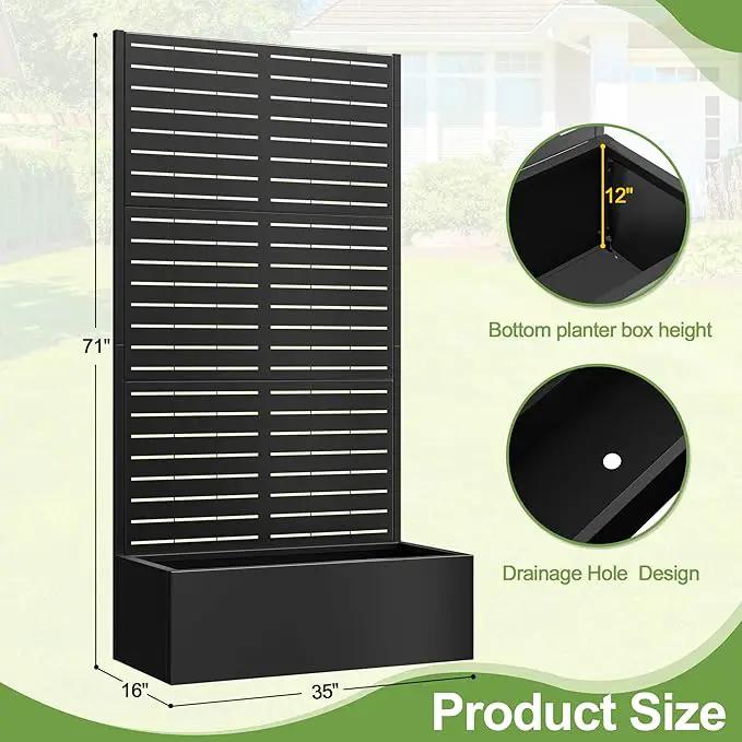 Trellis for Climbing Plants Outdoor，Mental Garden Bed with Drainage Holes Outdoor Privacy Screen Design Tall planters for herb Flower Vegetables 73"x35"x16", Black-Louvered by GreenHaven Gardens