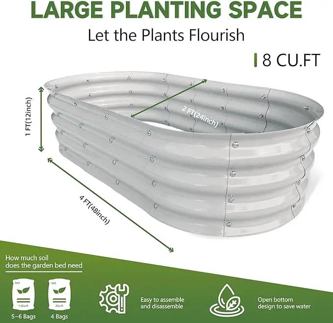 Galvanized Metal Raised Garden Bed 4x2x1ft Large Raised Planter 1Pack Outdoor Planter Box with Rubber Stripe and Safety Gloves for Vegetables, Fruits, Herbs, Flowers, Grey White by GreenHaven Gardens