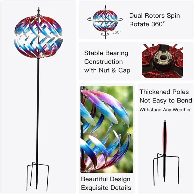 Yard Garden Wind Spinners - Large Outdoor Metal Wind Spinners Sculptures, Yard Art Lawn Garden Decor (19" W x 84" H) by GreenHaven Gardens