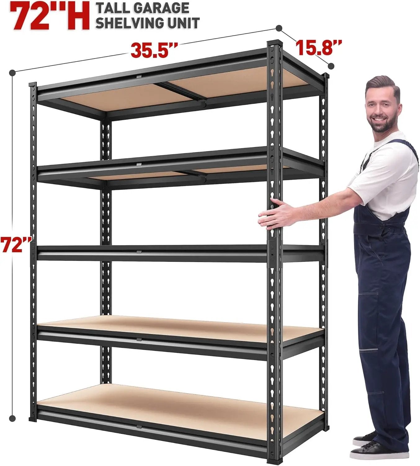 REIBII 2000LBS Garage Shelving Heavy Duty 72''H Storage Shelves 5 Tier Heavy Duty Shelving, Adjustable Metal Shelves for Garage Pantry Closet Kitchen Basement 35.5" W x72 H x 15.8" D, 2 Pack by GreenHaven Gardens