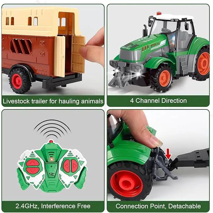 fisca Remote Control Tactor Toy Set & 33PSC Farm Vehicle Playset - Animal Figurines ,2.4GHz 1/24 Scale RC Tractor,Livestock Trailer, Fence with Light for Kids Age 4, 5, 6, 7 and Up Years Old by GreenHaven Gardens