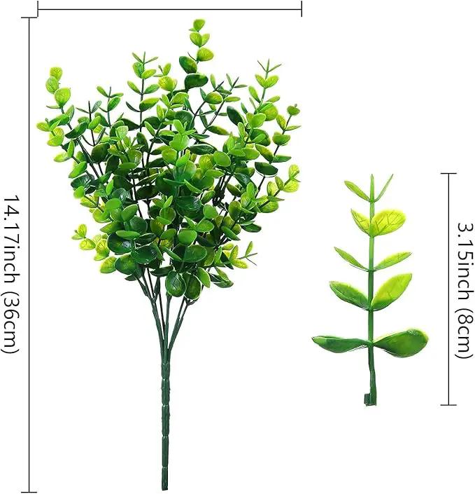 Artificial Plants Flowers Grass Shrubs 8 Pack No Fade Faux Plastic Flowers Outdoor for Farmhouse Garden Porch Patio Indoor Wedding Decoration Greenery Fake Plants uv Resistant (1#Green) by GreenHaven Gardens