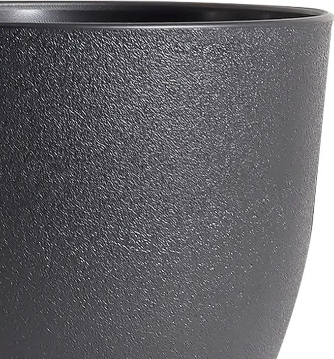 9/8/7.5 inch Plant Pots, Set of 3 Modern Decorative Plastic Planters with Drainage Holes and Tray, Flower Pots for Indoor Outdoor Plants, Black by GreenHaven Gardens