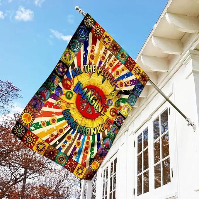 FLAGWIX Flags - Imagine All The People Living Life In Peace Hippie Sunflower Flag DDH1826F, House Flag (29.5" x 39.5") - USA House Garden Flags Premium Polyester - Decorative Outdoor Flags by GreenHaven Gardens