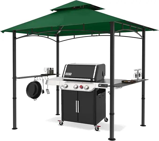 MASTERCANOPY 8 x 5 Grill Gazebo Outdoor BBQ Gazebo Canopy with 2 LED Lights (Forest Green) by GreenHaven Gardens