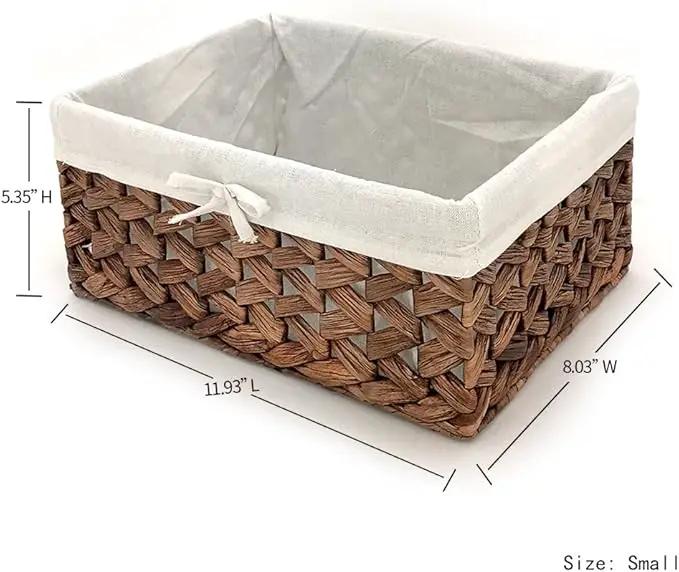 Rectangular Woven Seagrass Storage Bins with Handle,Kingwillow. (water hyacinth, Small) by GreenHaven Gardens