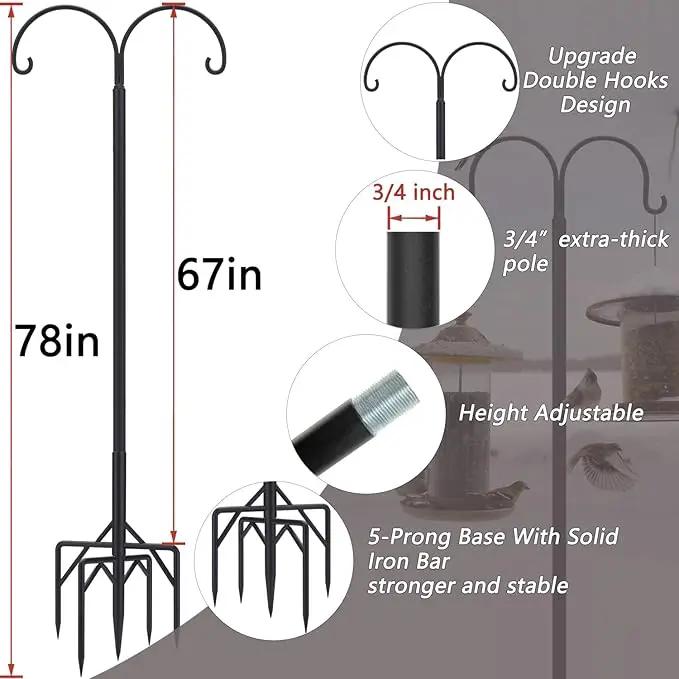 Bird Feeder Pole, Double Shepherds Hooks for Outdoor, 5 Base Prongs Adjustable Stand for Hanging Heavy Duty Feeders, Plant Baskets, Garden Plant Hanger Stands (78Inch, 2 Pack) by GreenHaven Gardens